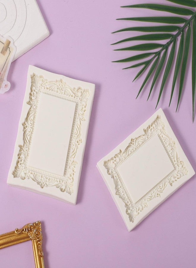 Exircy 2 PCS Silicone Frame Mold, 2 Sizes Vintage Photo Frame Fondant Molds 3D White Mirror Frames Silicone Molds for Cupcake Cake Decoration Chocolate Candy Cookies Clay Craft Making - Image 5
