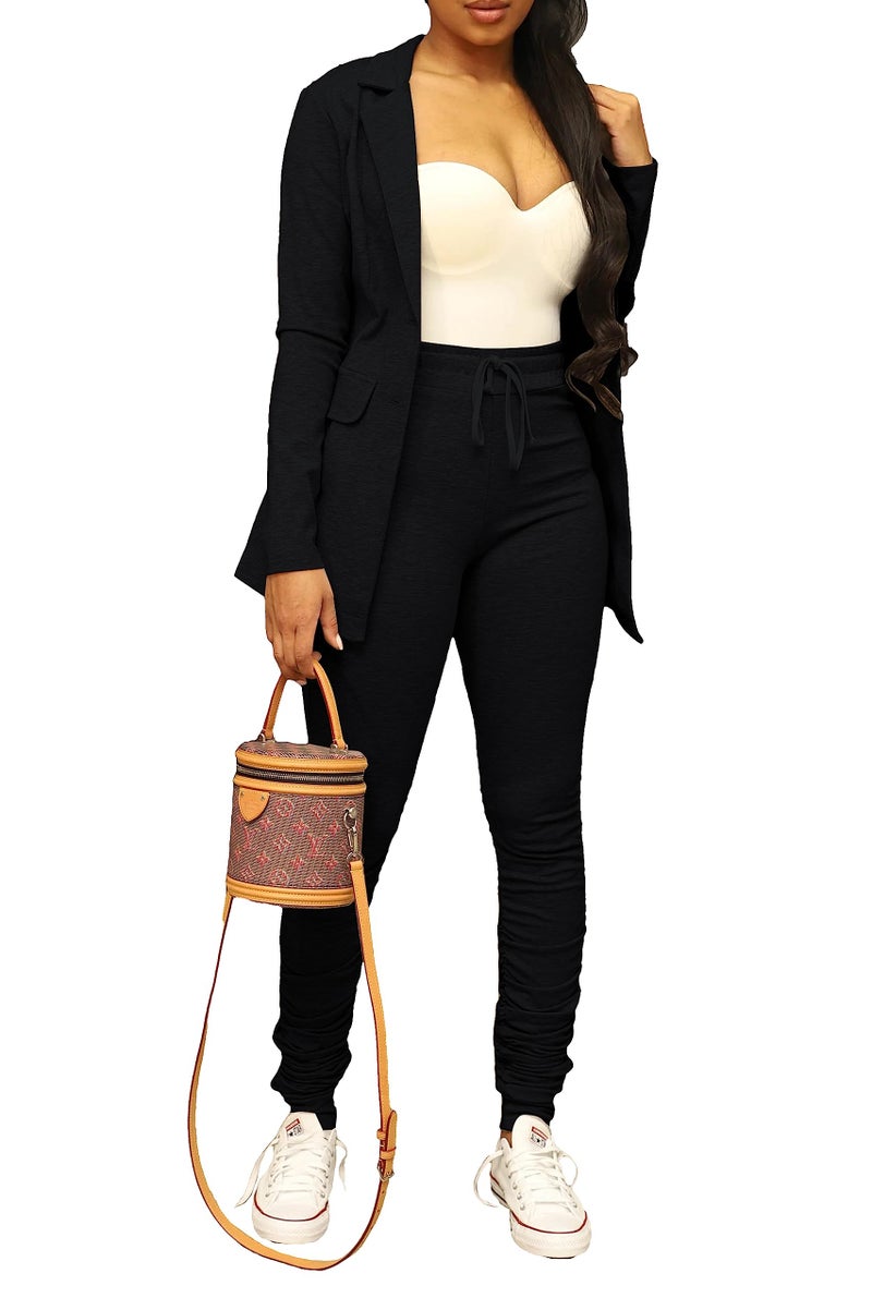 PINSV Women Casual Blazer Open Front Long Sleeve Work Business Suit Jacket Womens Lightweight Lapel Button Blazers Jackets Black XL - Image 4