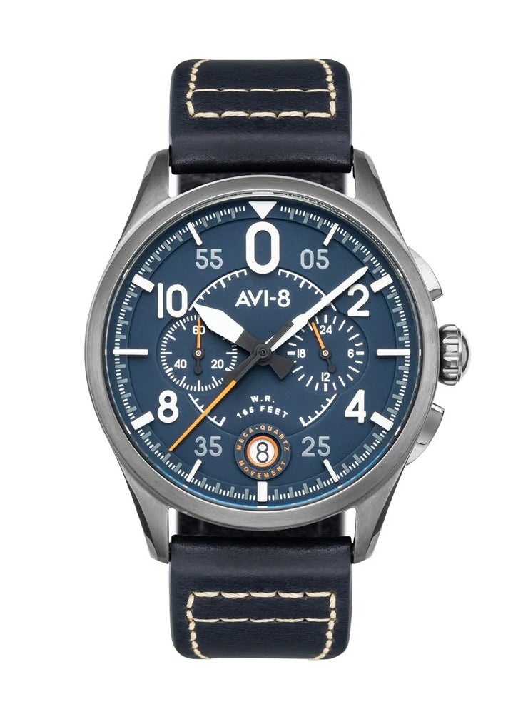 AVI-8 AV-4089-04, Chronograph Men Watches, Leather Blue Strap  - Image 1