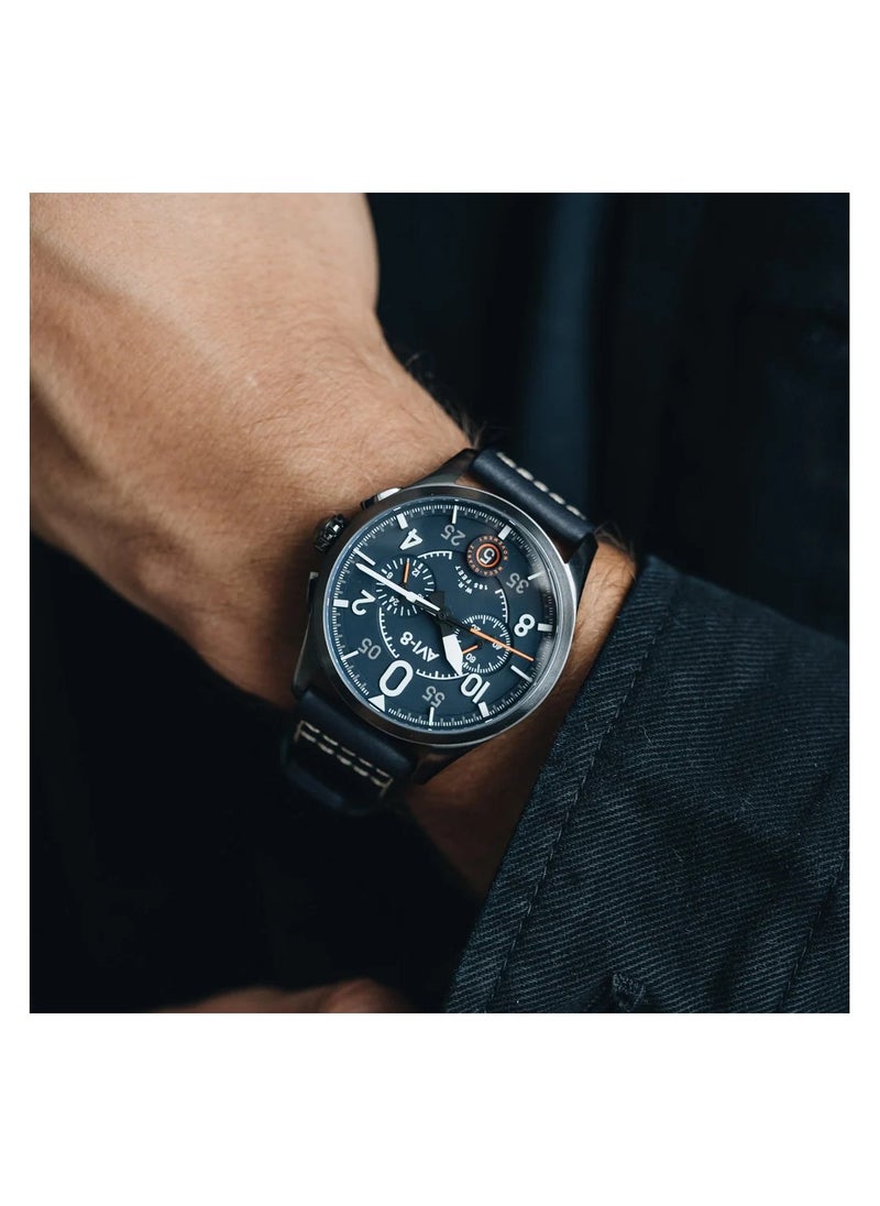 AVI-8 AV-4089-04, Chronograph Men Watches, Leather Blue Strap  - Image 2