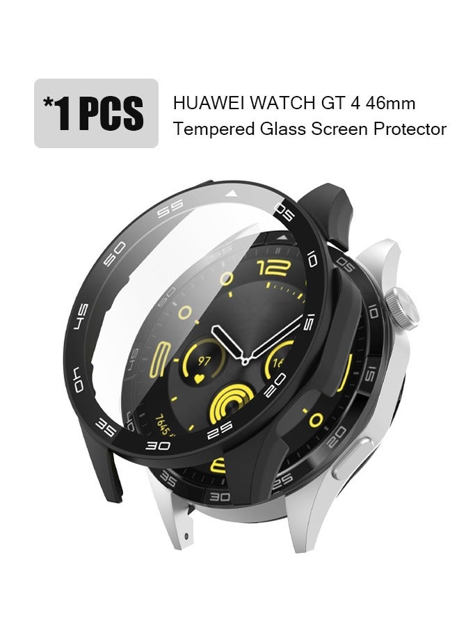 HUAWEI WATCH GT 4 Case，9H Tempered Glass Screen Protector, Unique Design Hard PC Waterproof Cover, Touch Sensitive Full Coverage Accessories with Scale for Huawei Watch GT4 46mm （Black) - Image 1