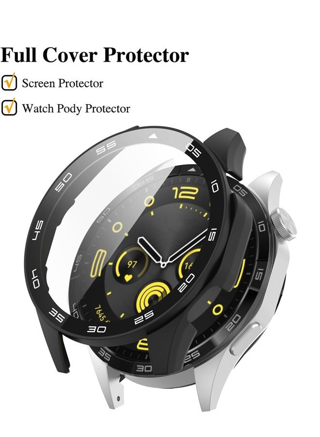 HUAWEI WATCH GT 4 Case，9H Tempered Glass Screen Protector, Unique Design Hard PC Waterproof Cover, Touch Sensitive Full Coverage Accessories with Scale for Huawei Watch GT4 46mm （Black) - Image 4