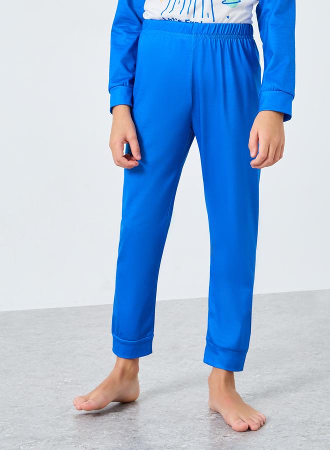 Styli Blue Graphic Print Long Sleeve T-Shirt and Pyjama Set - Image 5