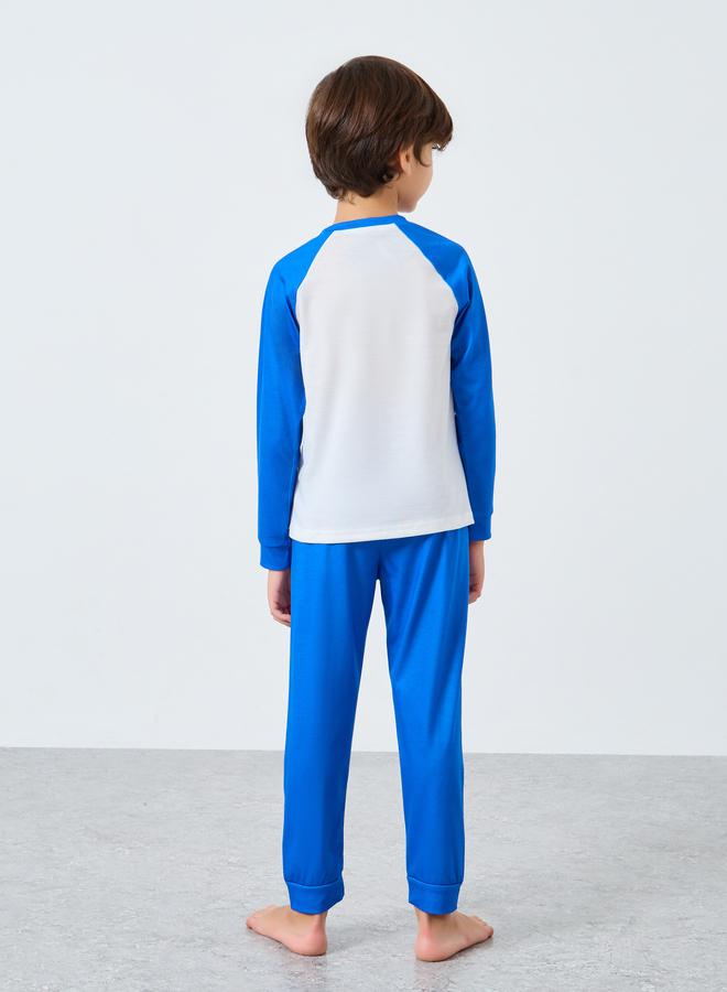 Styli Blue Graphic Print Long Sleeve T-Shirt and Pyjama Set - Image 4