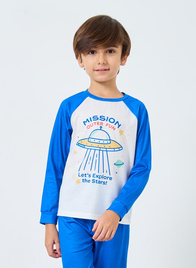 Styli Blue Graphic Print Long Sleeve T-Shirt and Pyjama Set - Image 2