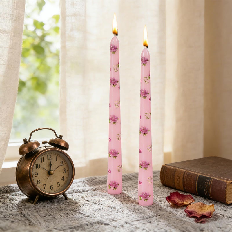KONNI Taper Candles,10 inch 2pc Pink Tapered Candles with Peony Printed, Unscented and Smokeless Long Burning Candles,Tall Candlesticks with Cotton Wicks,Ideal for Weddings, Home DÃ©cor - Image 4