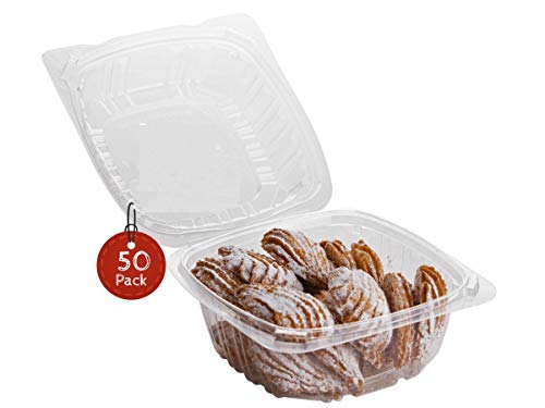 Smygoods Dessert Containers, (Pack of 50-6x6x3) Disposable Plastic Clamshell Food Containers, Clear Hinged Food Container - Image 1