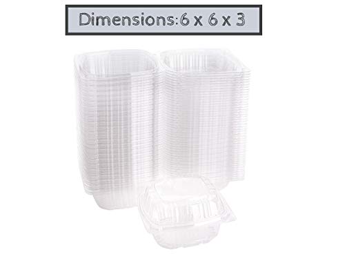 Smygoods Dessert Containers, (Pack of 50-6x6x3) Disposable Plastic Clamshell Food Containers, Clear Hinged Food Container - Image 3