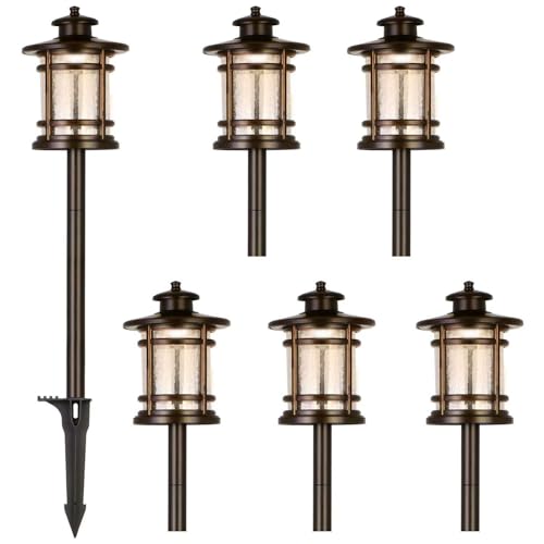 hykolity Low Voltage ORB LED Landscape Path Light with Crackled Glass Shade, 3.4W 155LM 12V-15V Wired Outdoor LED Walkway Light, Die-cast Aluminum Construction, 30-Watt Equivalent, 6 Pack - Image 1