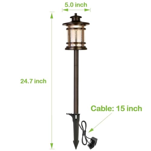 hykolity Low Voltage ORB LED Landscape Path Light with Crackled Glass Shade, 3.4W 155LM 12V-15V Wired Outdoor LED Walkway Light, Die-cast Aluminum Construction, 30-Watt Equivalent, 6 Pack - Image 4