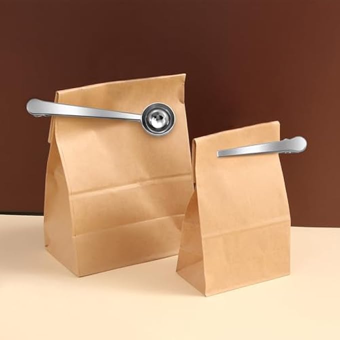 ريحني ملعقة قهوة من الفولاذ المقاوم للصدأ مع مشبك إحكام الكيس 2In1 قياس القهوة لحبوب القهوة مسحوق الحليب توابل الشاي الفضية - Image 3