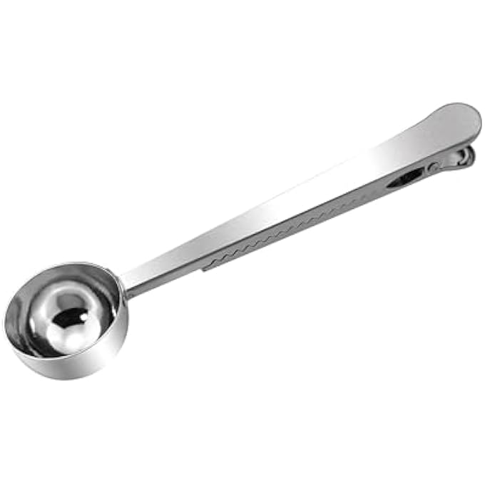 ريحني ملعقة قهوة من الفولاذ المقاوم للصدأ مع مشبك إحكام الكيس 2In1 قياس القهوة لحبوب القهوة مسحوق الحليب توابل الشاي الفضية - Image 2