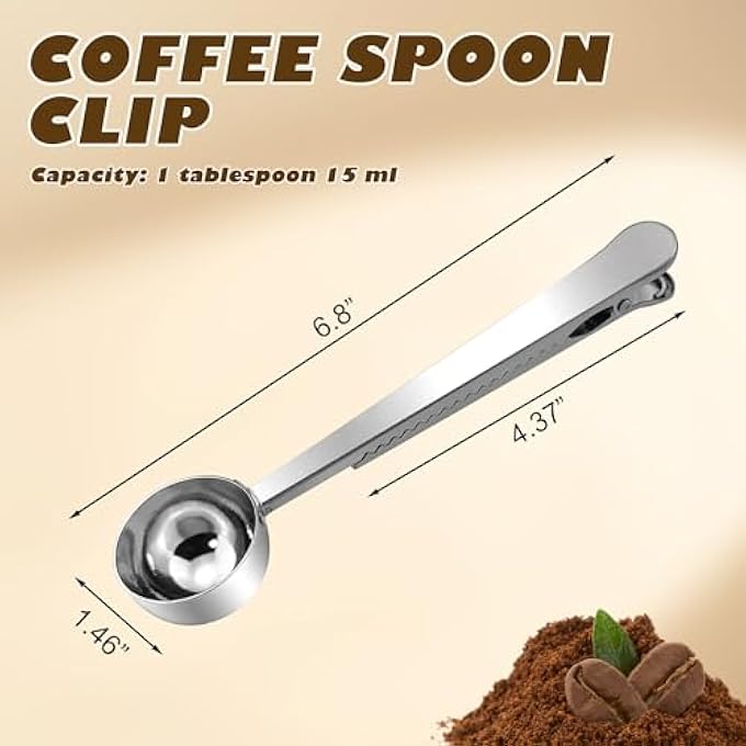 ريحني ملعقة قهوة من الفولاذ المقاوم للصدأ مع مشبك إحكام الكيس 2In1 قياس القهوة لحبوب القهوة مسحوق الحليب توابل الشاي الفضية - Image 5