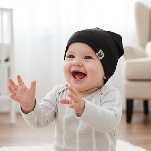 SYGA Unisex Cotton Cap Knitted Baby Cap Piece PlainCap_Black_S 6M - 5YEARS - Image 5