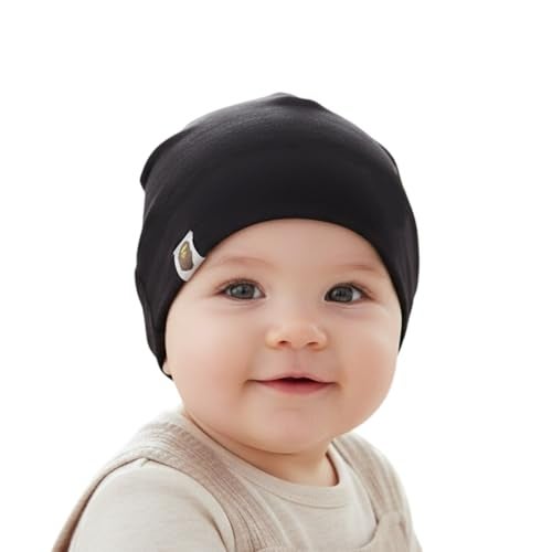 SYGA Unisex Cotton Cap Knitted Baby Cap Piece PlainCap_Black_S 6M - 5YEARS - Image 1