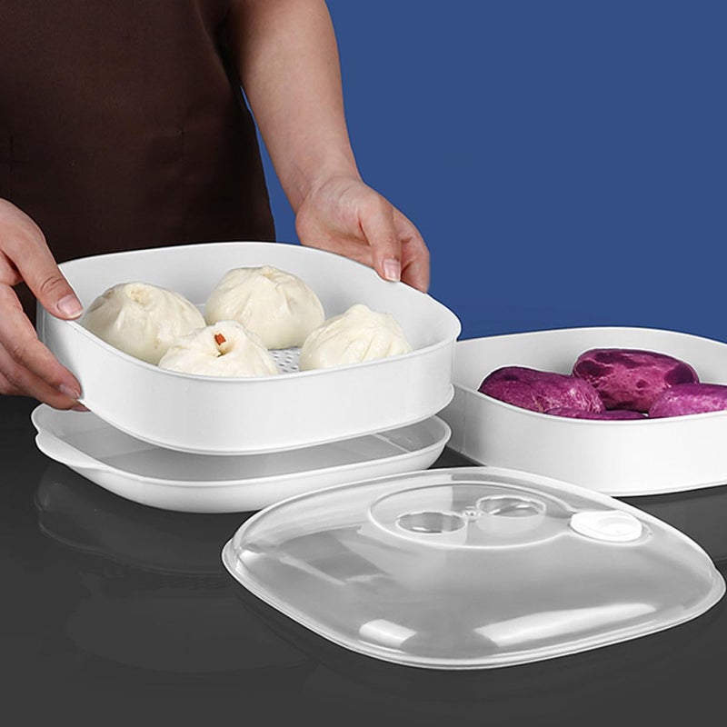 Microwave Steamer with Ventilated Lid Reusable Food Container for Rice Desserts Meals - Image 5