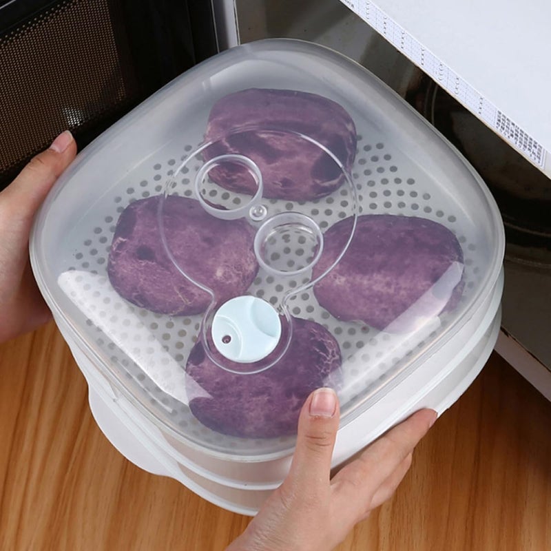 Microwave Steamer with Ventilated Lid Reusable Food Container for Rice Desserts Meals - Image 4