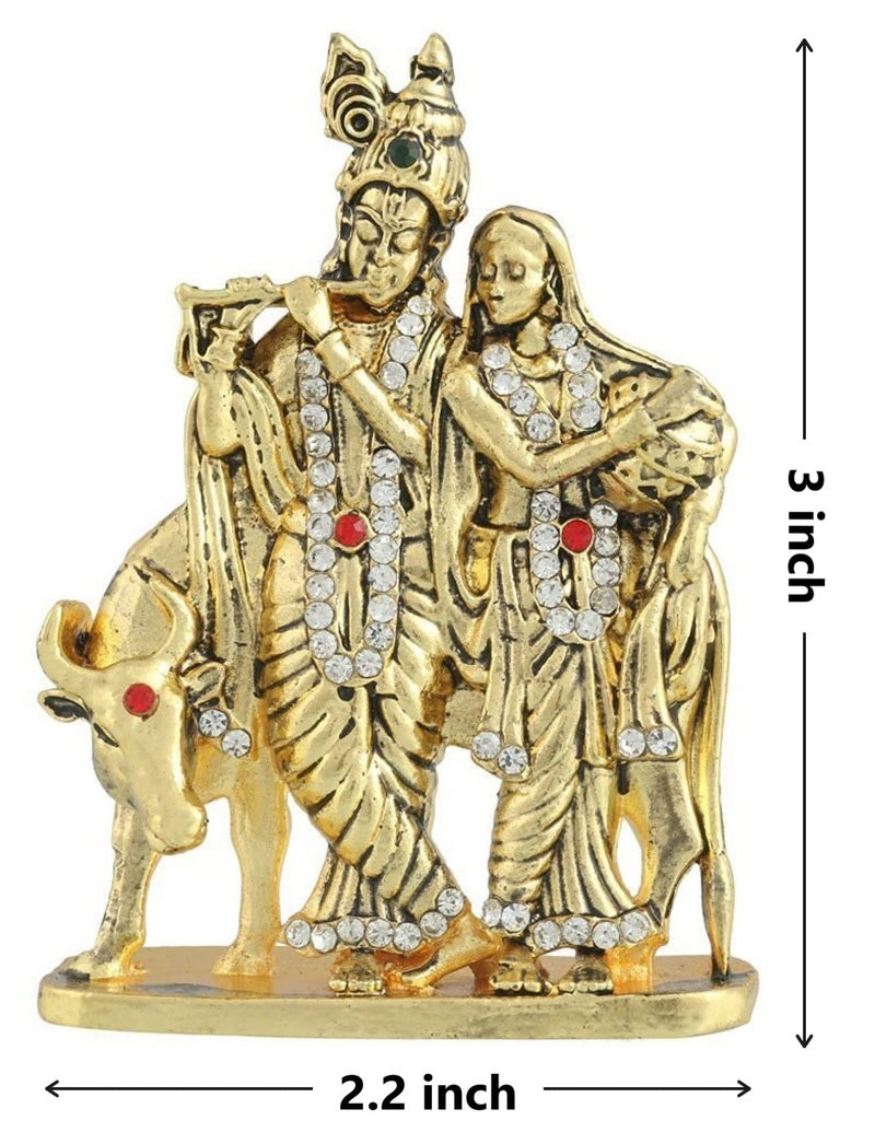 GCT Radha Krishna Idol with Cow Bansuri Krishna Idol (B-116) Gold Metal Statue for Home Décor Car Dashboard Mandir Pooja Murti Temple Puja Office Table Showpiece - Image 2