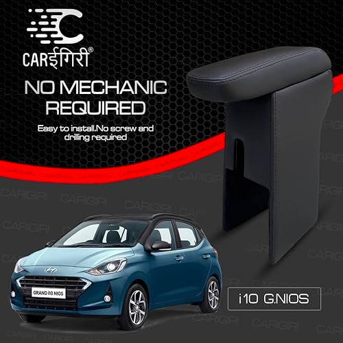 Carigiri Premium Finish Car Armrest with Storage Box And High Density Moulded Foam For Hyundai I10 Grand Nios (Models-2019-2024) (All Colours,Nappa Leatherette) (Black With Black Double Stitching) - Image 5