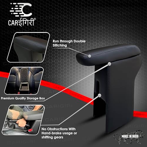Carigiri Premium Finish Car Armrest with Storage Box And High Density Moulded Foam For Hyundai I10 Grand Nios (Models-2019-2024) (All Colours,Nappa Leatherette) (Black With Black Double Stitching) - Image 3