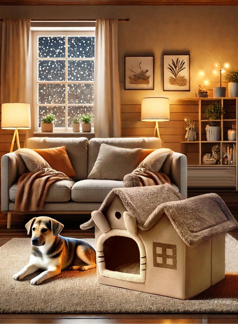 1 جهاز كمبيوتر شخصي مزدوج أعلى كرتون على شكل قابل للطي بيت الحيوانات الأليفة منزل القط الفاخرة سقف مزدوج داخلي منزل الكلب عش القط ، قابل للطي دافئ ناعم كينل ، وسادة قابلة للإزالة وغير الانزلاق أسفل ، سهلة تفكيك سرير الحيوانات الأليفة مناسبة للقطط الصغيرة والمتوسطة الحجم والكلاب للنوم في الرمادي مزدوج أعلى قابلة للغسيل بيت الحيوانات الأليفة ، سرير القط والكلب للنوم الاستخدام - Image 2