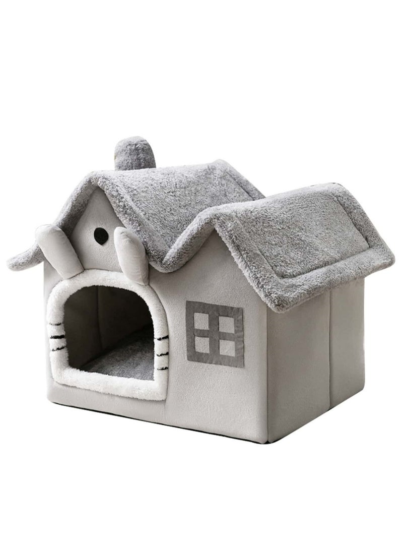 1 جهاز كمبيوتر شخصي مزدوج أعلى كرتون على شكل قابل للطي بيت الحيوانات الأليفة منزل القط الفاخرة سقف مزدوج داخلي منزل الكلب عش القط ، قابل للطي دافئ ناعم كينل ، وسادة قابلة للإزالة وغير الانزلاق أسفل ، سهلة تفكيك سرير الحيوانات الأليفة مناسبة للقطط الصغيرة والمتوسطة الحجم والكلاب للنوم في الرمادي مزدوج أعلى قابلة للغسيل بيت الحيوانات الأليفة ، سرير القط والكلب للنوم الاستخدام - Image 4