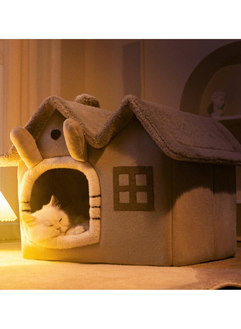 1 جهاز كمبيوتر شخصي مزدوج أعلى كرتون على شكل قابل للطي بيت الحيوانات الأليفة منزل القط الفاخرة سقف مزدوج داخلي منزل الكلب عش القط ، قابل للطي دافئ ناعم كينل ، وسادة قابلة للإزالة وغير الانزلاق أسفل ، سهلة تفكيك سرير الحيوانات الأليفة مناسبة للقطط الصغيرة والمتوسطة الحجم والكلاب للنوم في الرمادي مزدوج أعلى قابلة للغسيل بيت الحيوانات الأليفة ، سرير القط والكلب للنوم الاستخدام - Image 1