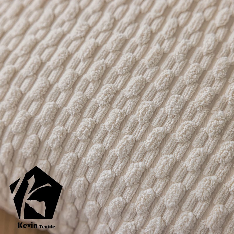 K KEVIN TEXTILE Kevin Textile Decorative Throw Pillow Cover Striped Corduroy Plush Texture Velvet Euro Cushion Cover for Bed 24 x 24 Inch (60cm) Set of 2 Cream  - Image 3