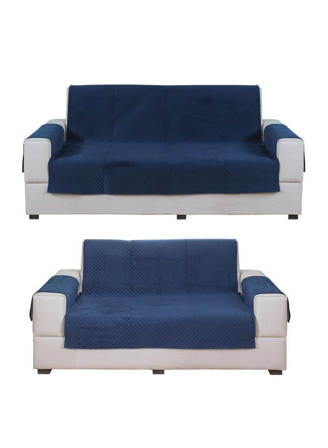 Nendle Latest Quilted Velvet Universal Protector Sofa Cover 3 Seater and 2 Seater|Sofa Cover L Shape 5 Seater Velvet for Living Room with Handle Cover (Navy Blue, Pack of 2) - Image 1