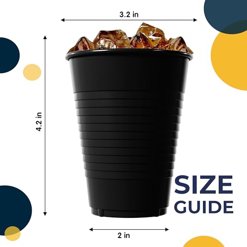 Party Solids Exquisite Party Solids 12 Oz Black Plastic Cups For Party Supplies 50 Pack | Black Disposable Cups Plastic | Disposable Drinkware For Parties, Events & Everyday - Image 2