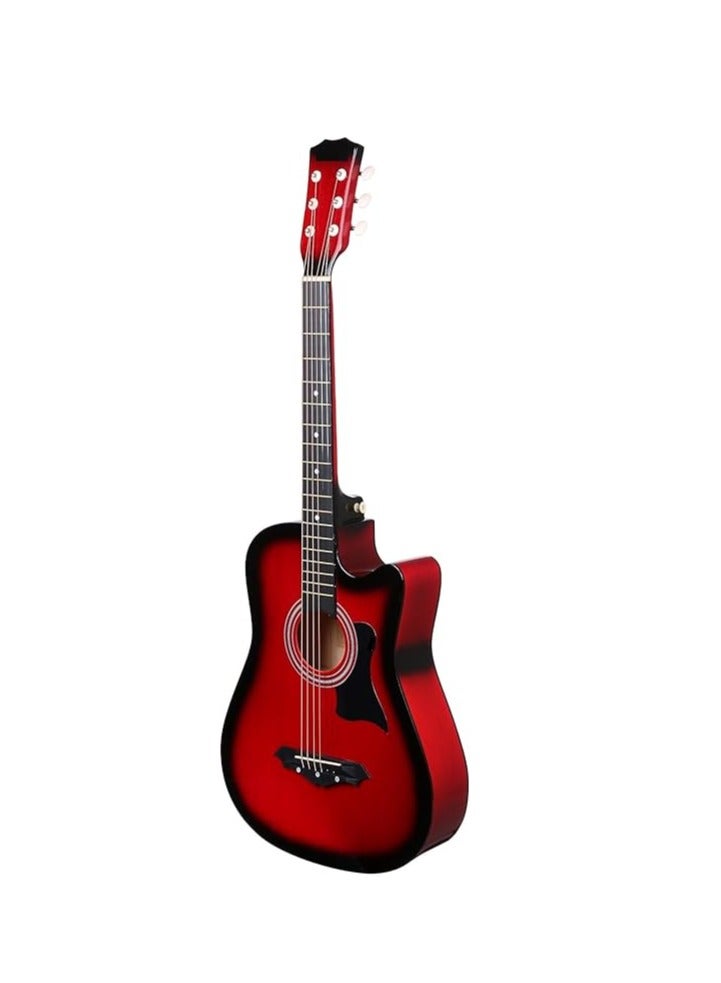 Megarya Flamingo Series Red MF38RSB Acoustic Guitar Made by Linden Binding and Full Wood Construction with Geared Tuning, Wood Frame and Steel Strings - Image 2