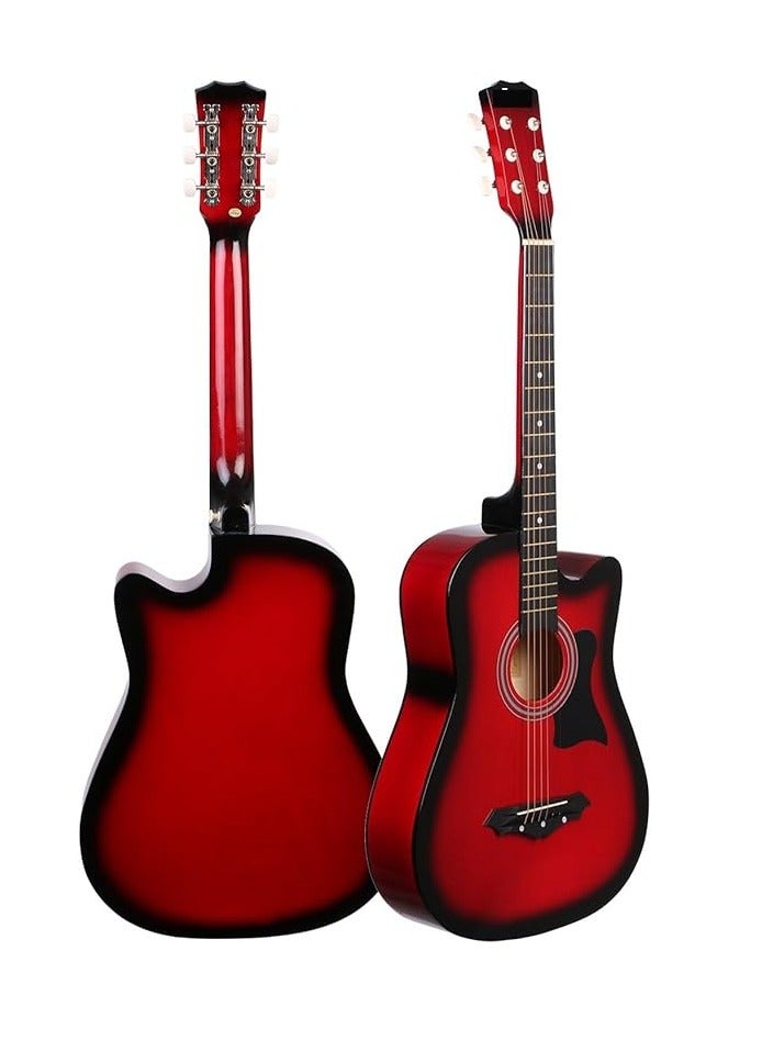 Megarya Flamingo Series Red MF38RSB Acoustic Guitar Made by Linden Binding and Full Wood Construction with Geared Tuning, Wood Frame and Steel Strings - Image 5