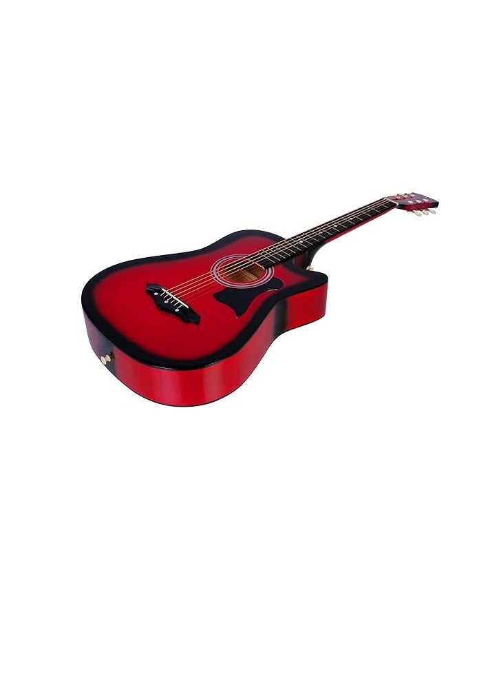 Megarya Flamingo Series Red MF38RSB Acoustic Guitar Made by Linden Binding and Full Wood Construction with Geared Tuning, Wood Frame and Steel Strings - Image 1