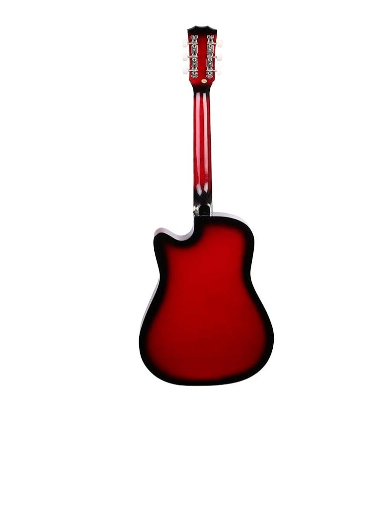 Megarya Flamingo Series Red MF38RSB Acoustic Guitar Made by Linden Binding and Full Wood Construction with Geared Tuning, Wood Frame and Steel Strings - Image 3
