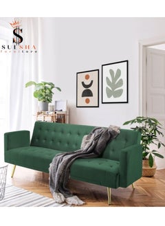 SULSHA Modern Dark Green Office Fabric Linen-Like Velvet Sofa Chair Loveseat Square Handrail Sofa Beds Hotel Leisure Sofa Set Couch  - Image 2