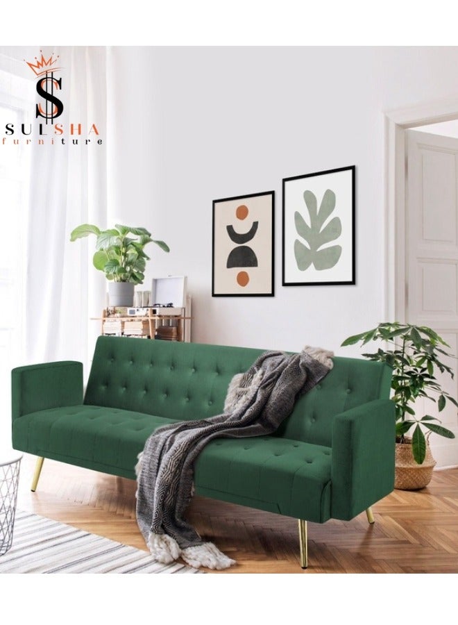 SULSHA Modern Dark Green Office Fabric Linen-Like Velvet Sofa Chair Loveseat Square Handrail Sofa Beds Hotel Leisure Sofa Set Couch  - Image 2
