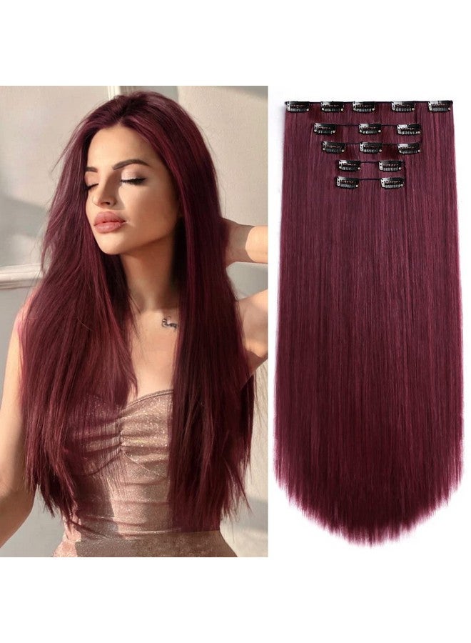 StrRid Burgundy Hair Extensions Strrid Clip In Hair Extension Straight 22Long Synthetic Thick Clips On Red Hair Piece For Women 5Pcs Black Curly Wavy 18Cheap Purple Brown Blonde Full Head 5 Oz - Image 1