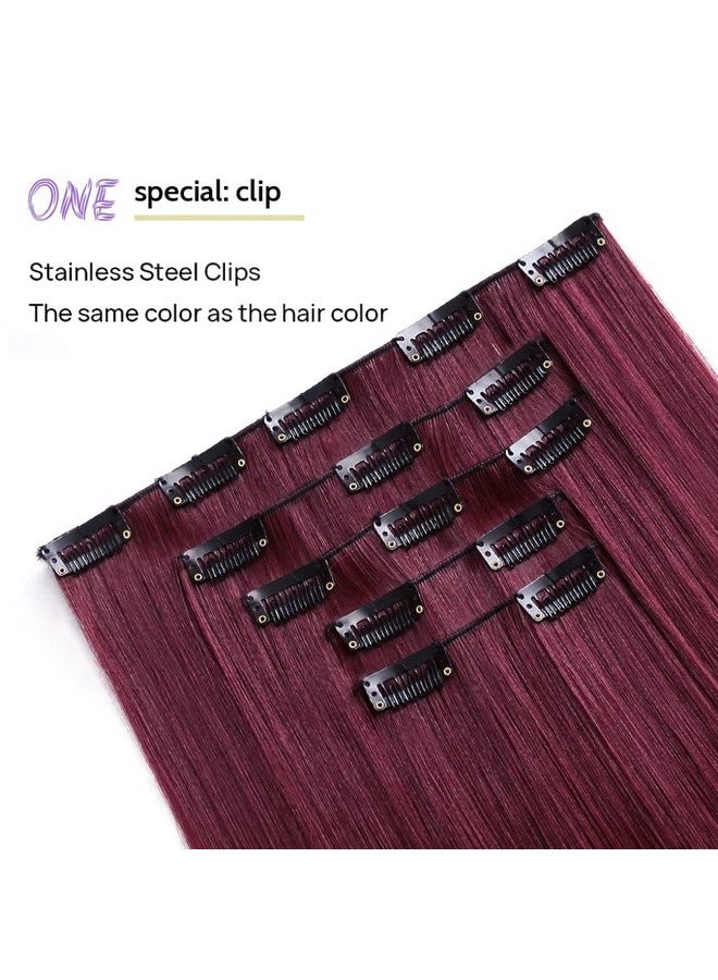 StrRid Burgundy Hair Extensions Strrid Clip In Hair Extension Straight 22Long Synthetic Thick Clips On Red Hair Piece For Women 5Pcs Black Curly Wavy 18Cheap Purple Brown Blonde Full Head 5 Oz - Image 5