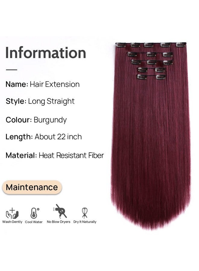 StrRid Burgundy Hair Extensions Strrid Clip In Hair Extension Straight 22Long Synthetic Thick Clips On Red Hair Piece For Women 5Pcs Black Curly Wavy 18Cheap Purple Brown Blonde Full Head 5 Oz - Image 2