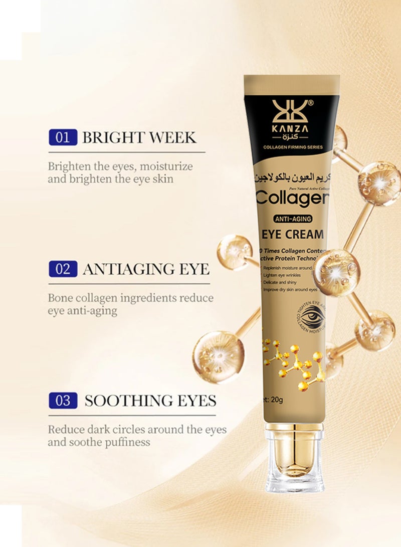 Kanza 2Pcs Collagen Anti aging Eye cream 20g Firming Hydrating Anti Wrinkle Under Eye Cream for Dark Circles Peptide Eye Cream Puffiness Eye Cream Improve Elasticity Eye Treatment Cream - Image 3