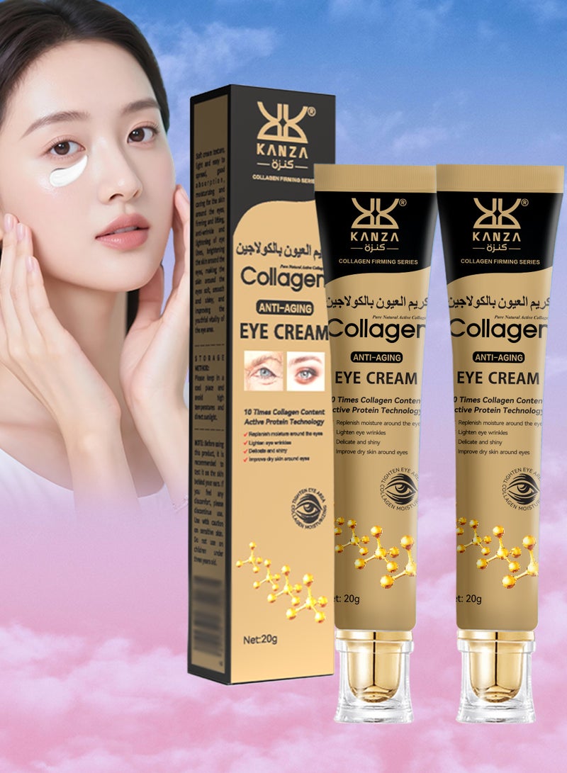 Kanza 2Pcs Collagen Anti aging Eye cream 20g Firming Hydrating Anti Wrinkle Under Eye Cream for Dark Circles Peptide Eye Cream Puffiness Eye Cream Improve Elasticity Eye Treatment Cream - Image 1