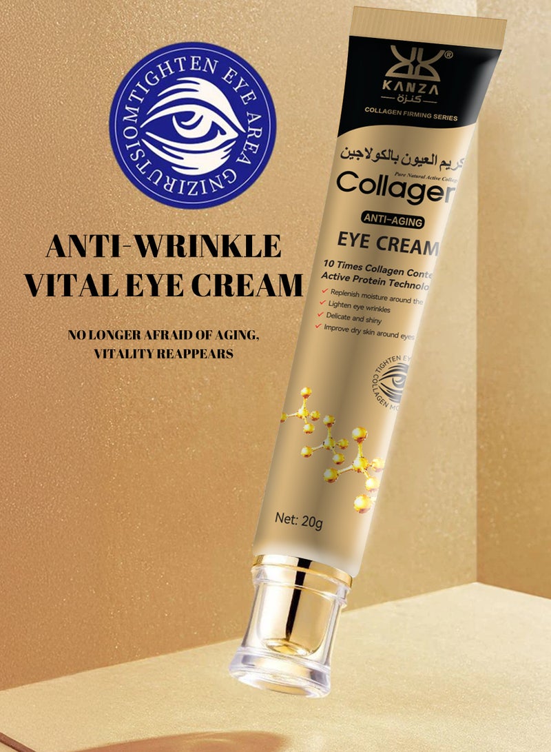 Kanza 2Pcs Collagen Anti aging Eye cream 20g Firming Hydrating Anti Wrinkle Under Eye Cream for Dark Circles Peptide Eye Cream Puffiness Eye Cream Improve Elasticity Eye Treatment Cream - Image 2