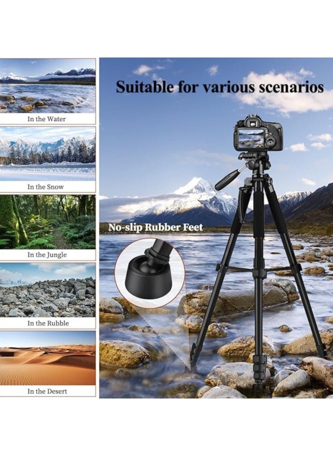 168cm Camera Tripod, Phone Tripod with Remote, Lightweight Portable Aluminum Travel Tripod for Phone/Android, Tripod for Mobile for Selfies/Live/Video Recording - Black  - Image 5