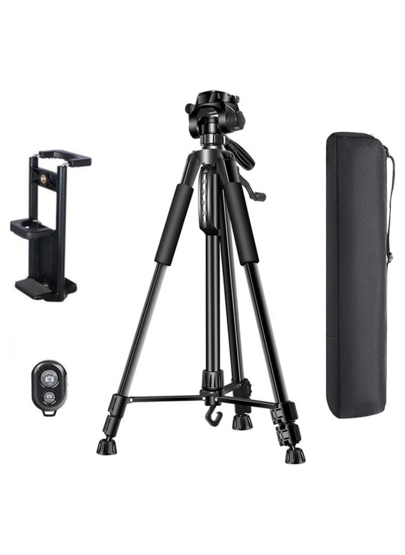 168cm Camera Tripod, Phone Tripod with Remote, Lightweight Portable Aluminum Travel Tripod for Phone/Android, Tripod for Mobile for Selfies/Live/Video Recording - Black  - Image 1