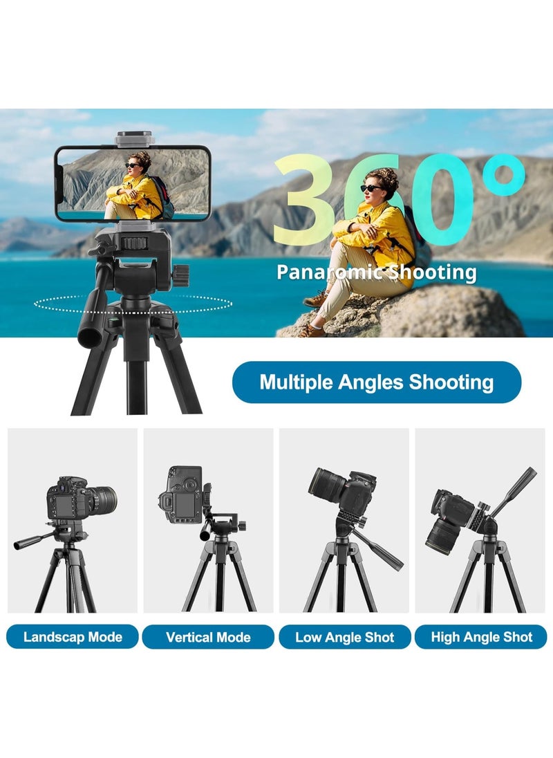 168cm Camera Tripod, Phone Tripod with Remote, Lightweight Portable Aluminum Travel Tripod for Phone/Android, Tripod for Mobile for Selfies/Live/Video Recording - Black  - Image 4