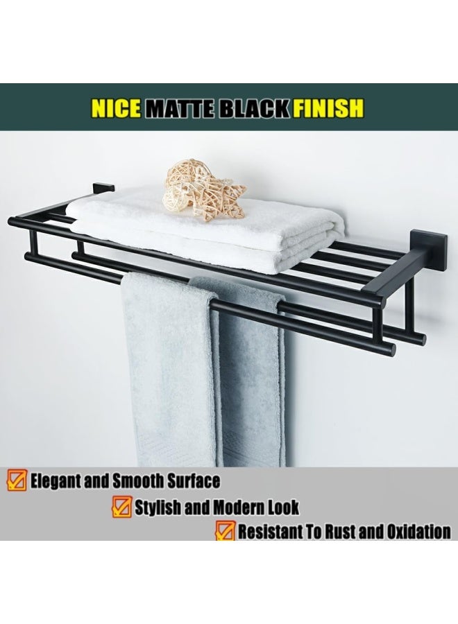 Alise 28 Inch Bathroom Lavatory Towel Rack Towel Shelf With Two Towel Bars Wall Mount Holdergz8070 B Sus 304 Stainless Steel Matte Black  - Image 4