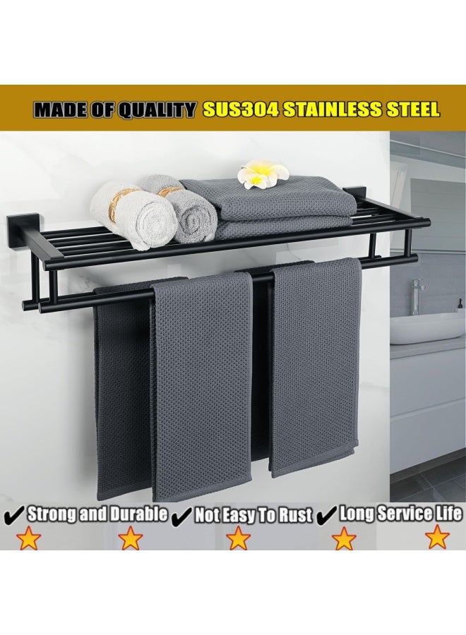 Alise 28 Inch Bathroom Lavatory Towel Rack Towel Shelf With Two Towel Bars Wall Mount Holdergz8070 B Sus 304 Stainless Steel Matte Black  - Image 2