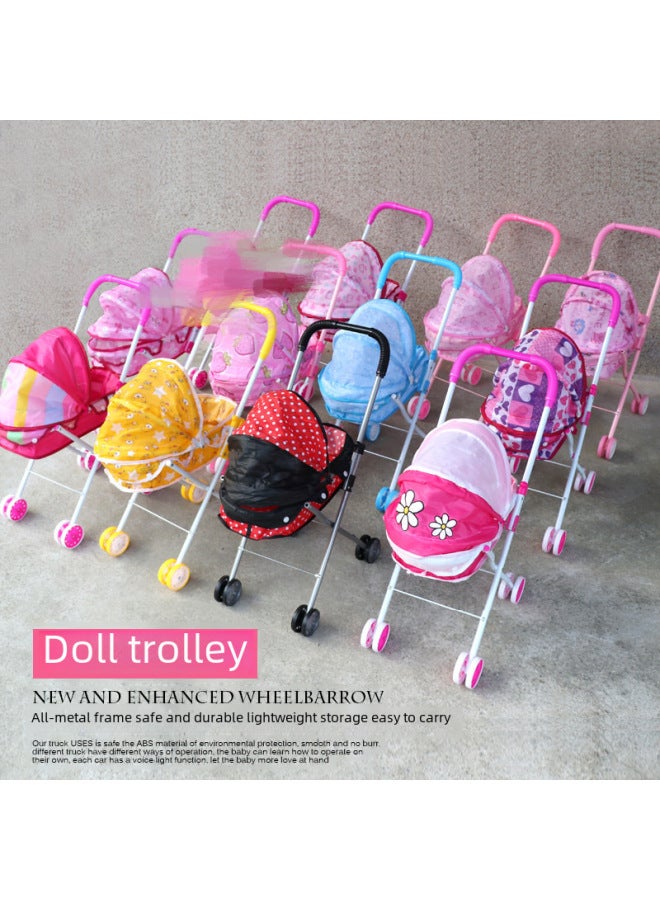 Children's Boys And Girls Play Home Toy Children's Baby With Doll Folding Iron Cart Simulation Baby Trolley-Color:Any Car Plus 02 Powder With Hair Doll Order Please Note - Image 3