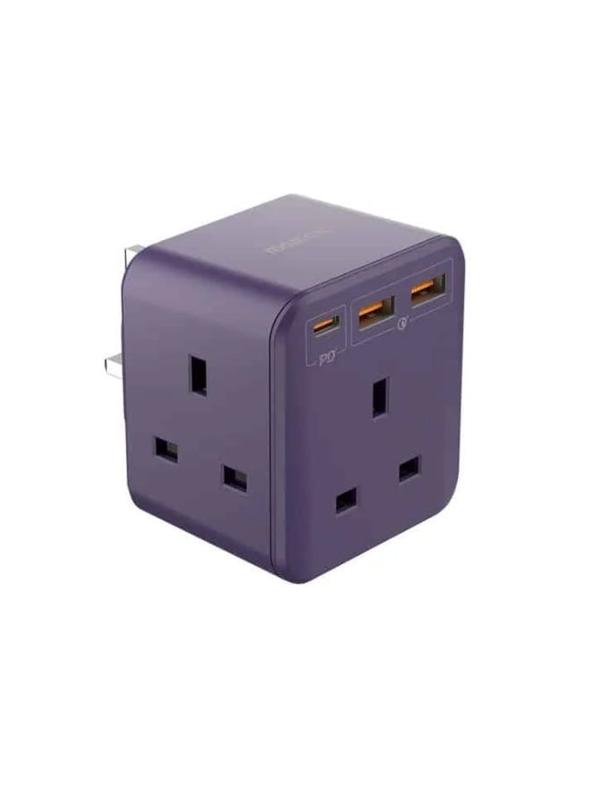 momax US8UKU ONEPLUG 20W 3-Outlet Cube Extension Socket with USB Charger -Purple - Image 1