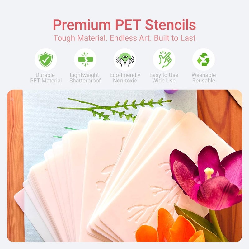 Felixcraft 50PCS Flower Stencils for Painting, Small Botanical Stencils for Crafts Reusable, Plastic Drawing Templates for Painting on Wood, Wall, Card, Scrapbooking - Image 2
